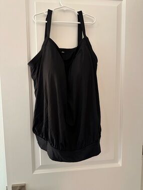 Lands’ End Black Blouson Tankini Top 20W Plus Size Swim Flowy